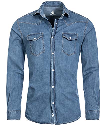 Rock Creek Herren Jeans Hemd Herrenhemd Denim Jeanshemd Vintage mit druckknöpfen Regular Fit Stehkragen Kentkragen Langarm Männer H-200 Hellblau 2XL von Rock Creek