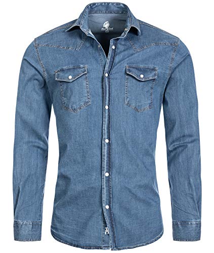 Rock Creek Herren Jeans Hemd Herrenhemd Denim Jeanshemd Vintage mit druckknöpfen Regular Fit Stehkragen Kentkragen Langarm Männer H-200 Hellblau XL von Rock Creek