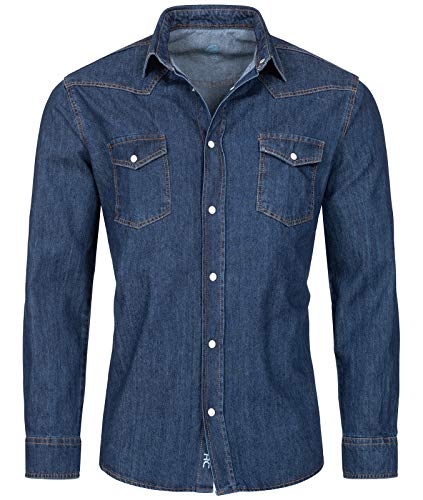 Rock Creek Herren Jeans Hemd Herrenhemd Denim Jeanshemd Vintage mit druckknöpfen Regular Fit Stehkragen Kentkragen Langarm Männer Hemd H-270 Blau 4XL von Rock Creek