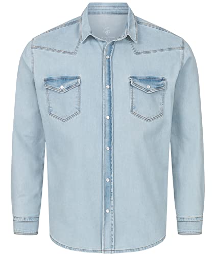 Rock Creek Herren Jeans Hemd Herrenhemd Denim Jeanshemd Vintage mit druckknöpfen Regular Fit Stehkragen Kentkragen Langarm Männer Hemd H-322 Hellblau 3XL von Rock Creek