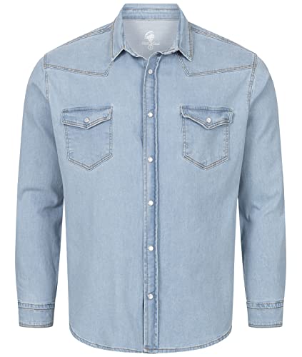 Rock Creek Herren Jeans Hemd Herrenhemd Denim Jeanshemd Vintage mit druckknöpfen Regular Fit Stehkragen Kentkragen Langarm Männer Hemd H-323 Hellblau 4XL von Rock Creek
