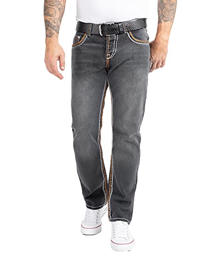 Rock Creek Herren Jeans Hose Comfort Fit Dicke Nähte Jeans Herrenjeans Herrenhose Denim Stonewashed Basic Weites Bein Raw RC-2168 Dunkelgrau W31 L32 von Rock Creek