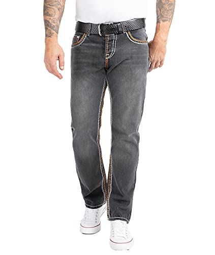 Rock Creek Herren Jeans Hose Comfort Fit Dicke Nähte Jeans Herrenjeans Herrenhose Denim Stonewashed Basic Weites Bein Raw RC-2168 Dunkelgrau W32 L30 von Rock Creek