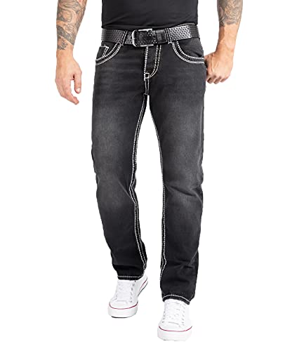 Rock Creek Herren Jeans Hose Comfort Fit Dicke Nähte Jeans Herrenjeans Herrenhose Denim Stonewashed Basic Weites Bein Raw RC-2169 Dunkelgrau W32 L34 von Rock Creek