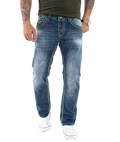 Rock Creek Herren Jeans Hose Comfort Fit Dicke Nähte Jeans Herrenjeans Herrenhose Denim Stonewashed Basic Weites Bein Raw RC-2369 Dunkelblau W33 L34 von Rock Creek