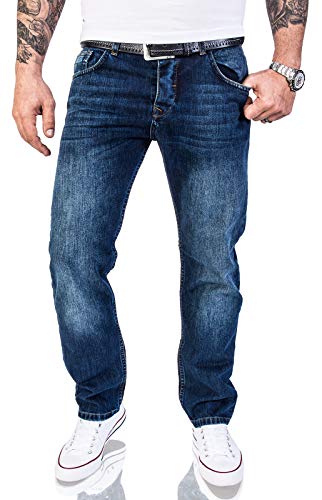 Rock Creek Herren Jeans Hose Regular Fit Jeans Herrenjeans Herrenhose Denim Stonewashed Basic Raw Straight Cut Jeans RC-2140 Dunkelblau W31 L30 von Rock Creek
