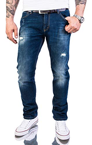Rock Creek Herren Jeans Hose Slim Fit Stretch Jeans Herrenjeans Herrenhose Denim Stonewashed Dunkelblau Raw Destroyed RC-2145 Darkoceanblue W34 L30 von Rock Creek