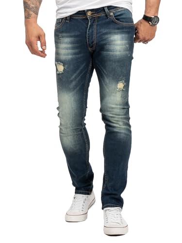 Rock Creek Herren Jeans Slim Fit Stretch Jeans Männerhose Herrenjeans Denim Hosen Herrenhose Straight Cut Stonewashed RC-2435 Dunkelblau W33 L30 von Rock Creek