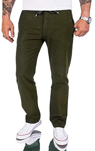 Rock Creek Herren Leinen-Optik Hose Stoffhose Sommerhose Regular Fit Chino Hosen Männer Hose Gummizug Herrenhosen Lang Strandhose RC-2152 Dunkelgrün W29 L32 von Rock Creek