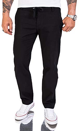 Rock Creek Herren Leinen-Optik Hose Stoffhose Sommerhose Regular Fit Chino Hosen Männer Hose Gummizug Herrenhosen Lang Strandhose RC-2152 Schwarz W30 L30 von Rock Creek