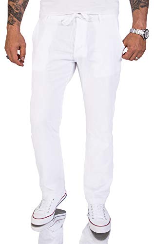 Rock Creek Herren Leinen-Optik Hose Stoffhose Sommerhose Regular Fit Chino Hosen Männer Hose Gummizug Herrenhosen Lang Strandhose RC-2152 Weiß W29 L30 von Rock Creek