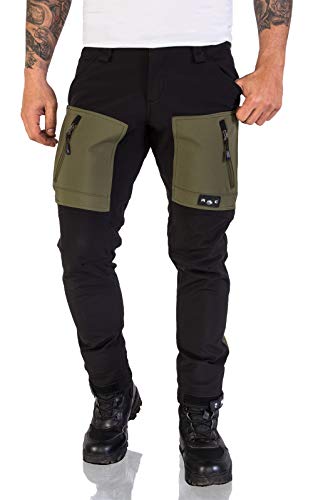 Rock Creek Herren Softshell Hose Cargohose Outdoorhose Wanderhose Herrenhose Wasserdicht Skihose Arbeitshose Winter Hose H-196 Schwarz-DGrün 2XL von Rock Creek