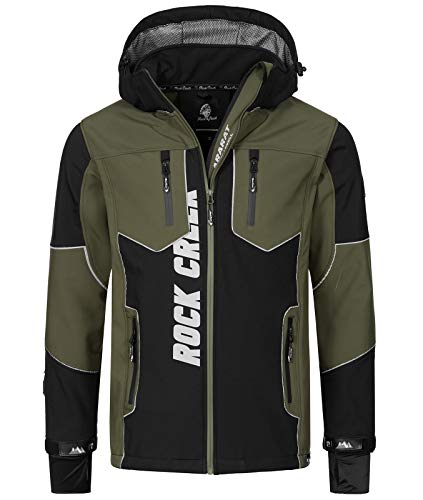 Rock Creek Herren Softshell Jacke Outdoor Jacke Windbreaker Übergangsjacke Anorak Kapuze Regenjacke Winterjacke Herrenjacke Jacket H-237 Schwarz 4XL von Rock Creek