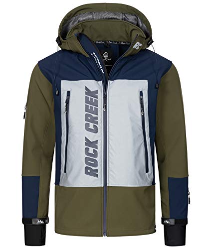 Rock Creek Herren Softshell Jacke Outdoor Jacke Windbreaker Übergangsjacke Anorak Kapuze Regenjacke Winterjacke Herrenjacke Jacket H-238 Dunkelgrün 5XL von Rock Creek
