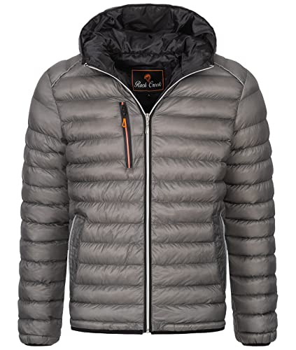 Rock Creek Herren Steppjacke Übergangsjacke Leicht Herrenjacke Männer Jacken Stepp Jacken mit Kapuze Daunenjacke Thremojacke H-317 Grau 2XL von Rock Creek