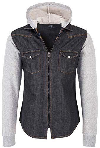 Rock Creek Herren Sweat-Jacke Jeanshemd mit Kapuze Denim Jeansjacke für Männer Slim-Fit Langarm Freizeit Hoodie Hemd Jacke H-232 Anthrazit XL von Rock Creek