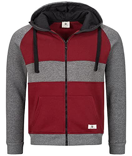 Rock Creek Herren Sweatjacke Hoodie Kapuzenjacke Kapuzenpullover Herren Reißverschluss Pullover Übergangsjacke Fleecejacke Herrenjacke H-278 Weinrot-Hellgrau 2XL von Rock Creek