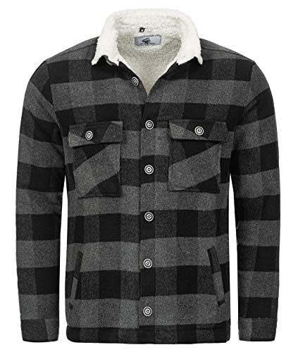 Rock Creek Herren Winterjacke Karierte Flanelljacke Gefüttert Holzfällerjacke Holzfällerhemd Kragen Teddyfutter Kariert Thermojacke H-264 Anthrazit 2XL von Rock Creek