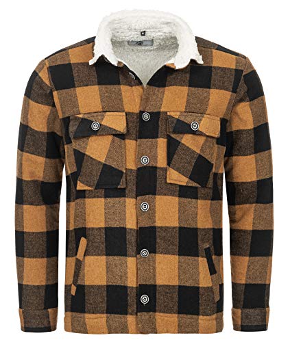 Rock Creek Herren Winterjacke Karierte Flanelljacke Gefüttert Holzfällerjacke Holzfällerhemd Kragen Teddyfutter Kariert Thermojacke H-264 Maisgelb 4XL von Rock Creek