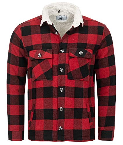 Rock Creek Herren Winterjacke Karierte Flanelljacke Gefüttert Holzfällerjacke Holzfällerhemd Kragen Teddyfutter Kariert Thermojacke H-264 Rot 3XL von Rock Creek