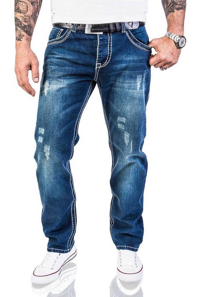Rock Creek Straight-Jeans Herren Jeans Stonewashed dicke Naht RC-2056 von Rock Creek