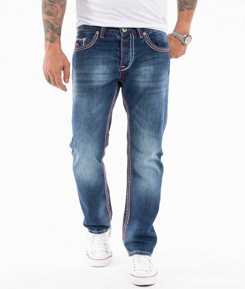 Rock Creek Straight-Jeans Herren Jeans dicke Nähte Dunkelblau RC-2272 von Rock Creek