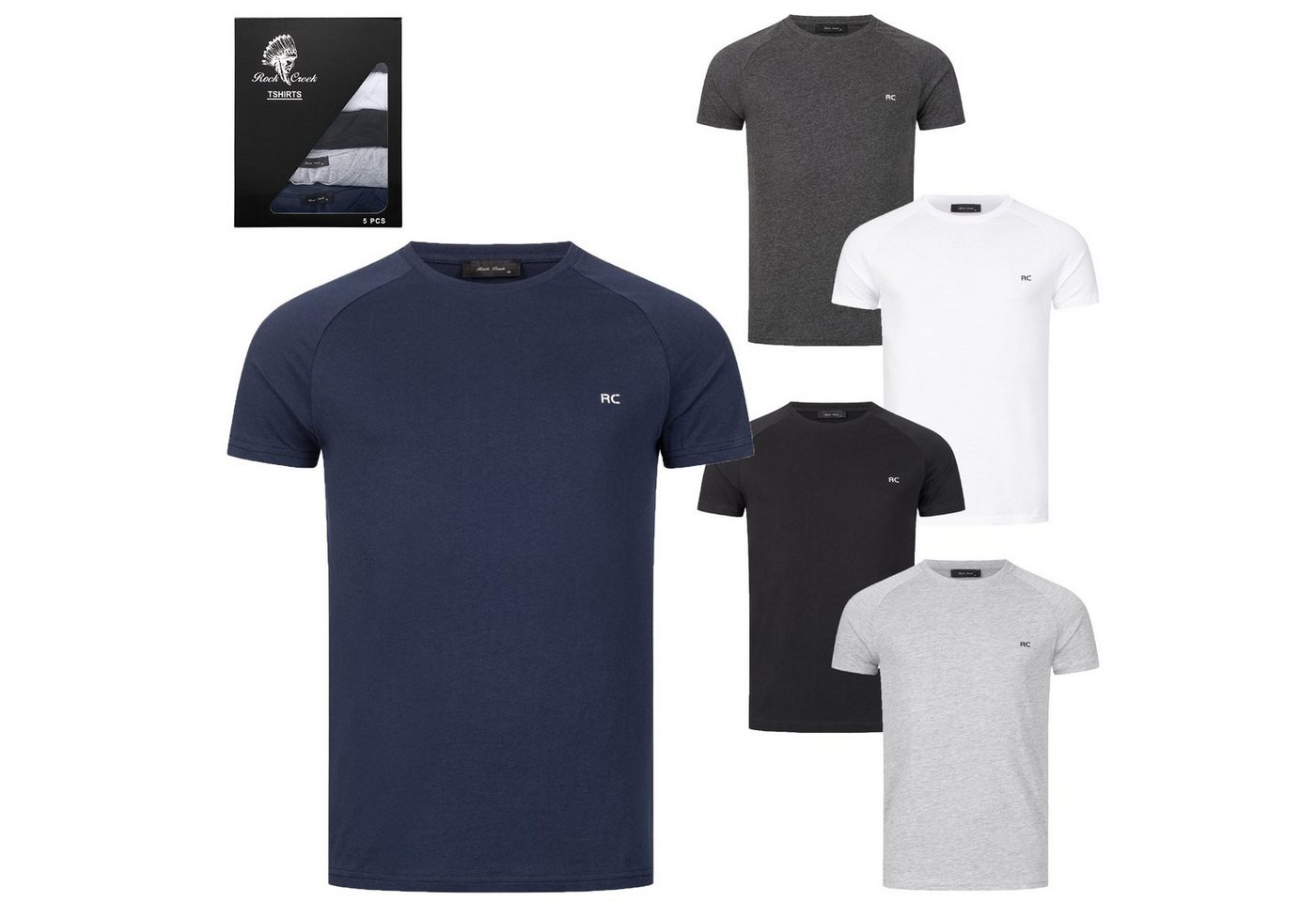Rock Creek T-Shirt Herren T-Shirt 5er-Set Rundhalsausschnitt H-274 (5er-Pack) von Rock Creek