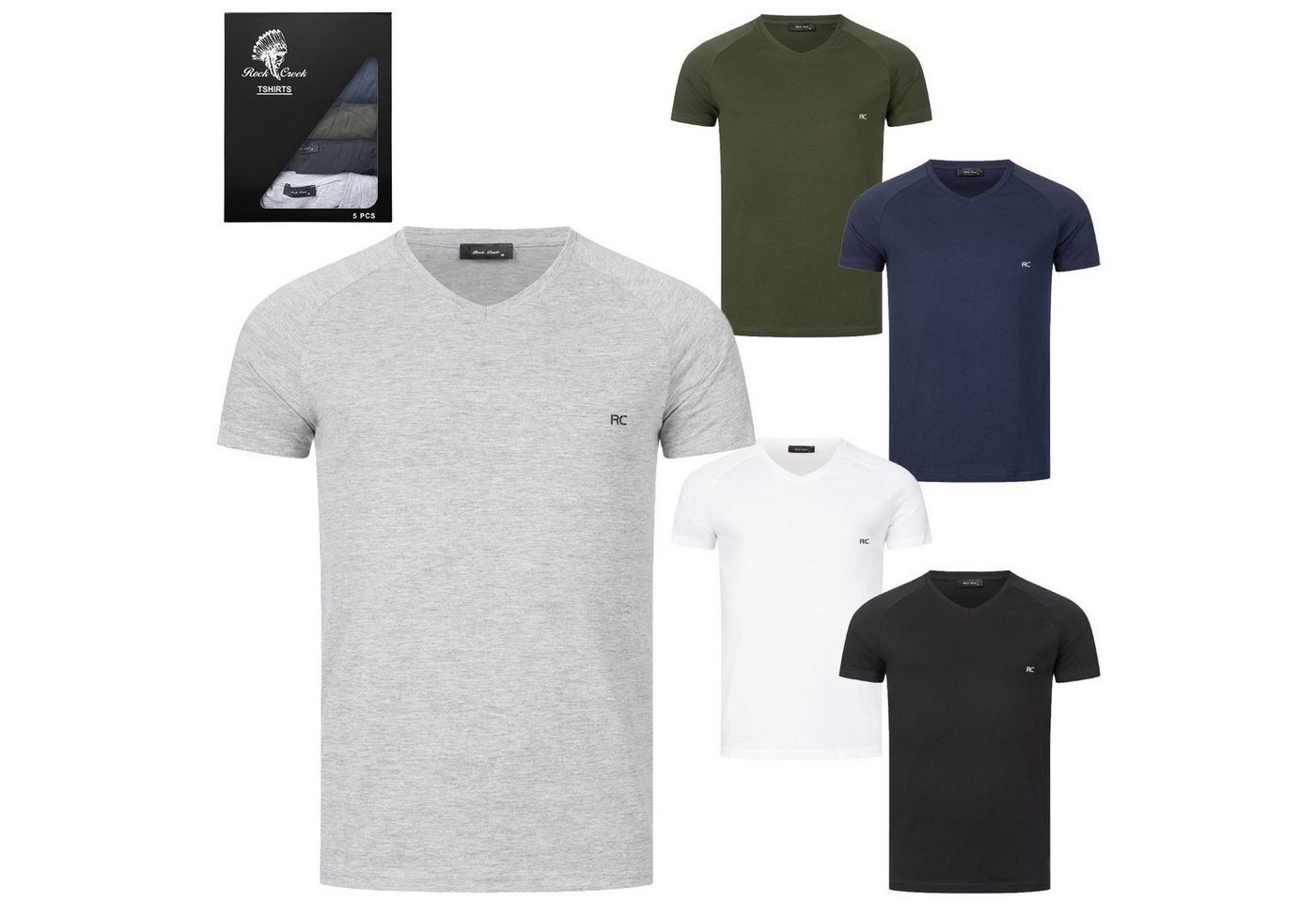 Rock Creek V-Shirt Herren T-Shirt 5er-Set V-Ausschnitt H-275 von Rock Creek