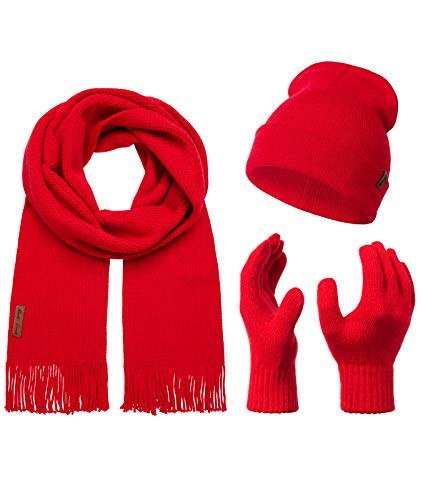 Rock Creek Winter Mütze Schal Handschuh-Set Geschenkset Wintermütze Winterschal Winterhandschuhe Herrenmütze Damenmütze U-100 Rot Einheitsgröße von Rock Creek