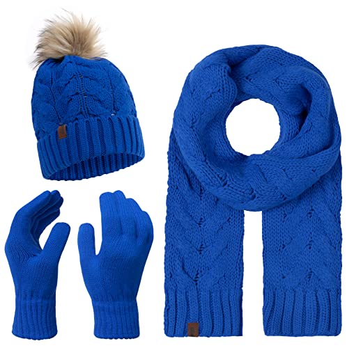 Rock Creek Winter Mütze mit Bommel Schal Set Geschenkset Wintermütze Winterschal Winterhandschuhe Herrenmütze Damenmütze U-101 Blau Einheitsgröße von Rock Creek