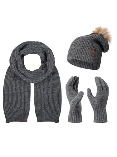 Rock Creek Winter Mütze mit Bommel Schal Set Geschenkset Wintermütze Winterschal Winterhandschuhe Herrenmütze Damenmütze U-103 Dunkelgrau Einheitsgröße von Rock Creek