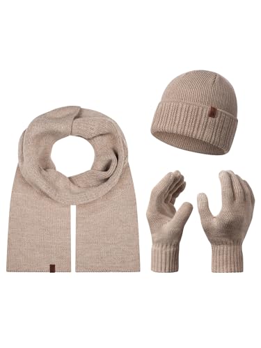 Rock Creek Winter Mütze mit Bommel Schal Set Geschenkset Wintermütze Winterschal Winterhandschuhe Herrenmütze Damenmütze U-104 Beige Einheitsgröße von Rock Creek
