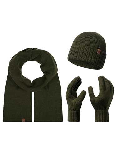 Rock Creek Winter Mütze mit Bommel Schal Set Geschenkset Wintermütze Winterschal Winterhandschuhe Herrenmütze Damenmütze U-104 Dunkelgrün Einheitsgröße von Rock Creek