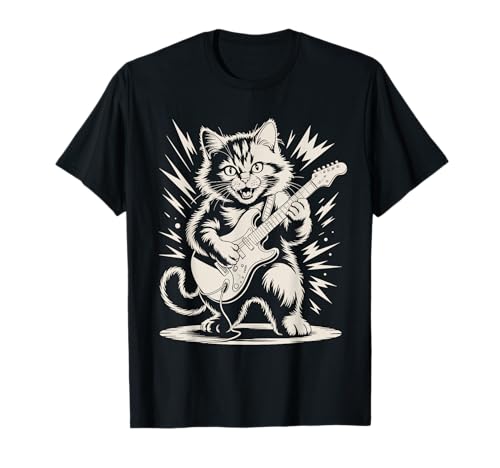 Katze spielt Gitarre Rock Star and Roll für Männer Frauen Kinder T-Shirt Katze spielt Gitarre Rock Star and Roll für Männer Frauen Kinder T-Shirt von Rock Guitar Cat Vibes