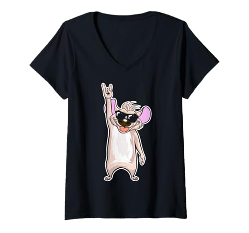 Damen Retro Rockmusik der niedlichen Ratte T-Shirt mit V-Ausschnitt Damen Retro Rockmusik der niedlichen Ratte T-Shirt mit V-Ausschnitt von Rock Music Art - Gift Design & Co.