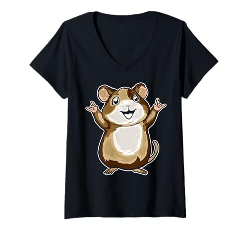 Damen Retro Rockmusik des niedlichen Hamsters T-Shirt mit V-Ausschnitt Damen Retro Rockmusik des niedlichen Hamsters T-Shirt mit V-Ausschnitt von Rock Music Art - Gift Design & Co.