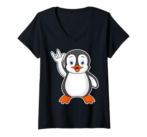 Damen Retro Rockmusik des niedlichen Pinguins T-Shirt mit V-Ausschnitt Damen Retro Rockmusik des niedlichen Pinguins T-Shirt mit V-Ausschnitt von Rock Music Art - Gift Design & Co.