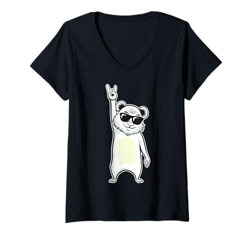 Damen Retro Rockmusik von Cute Bear T-Shirt mit V-Ausschnitt von Rock Music Art - Gift Design & Co.
