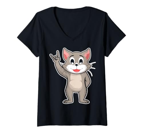 Damen Retro Rockmusik von Cute Cat T-Shirt mit V-Ausschnitt von Rock Music Art - Gift Design & Co.