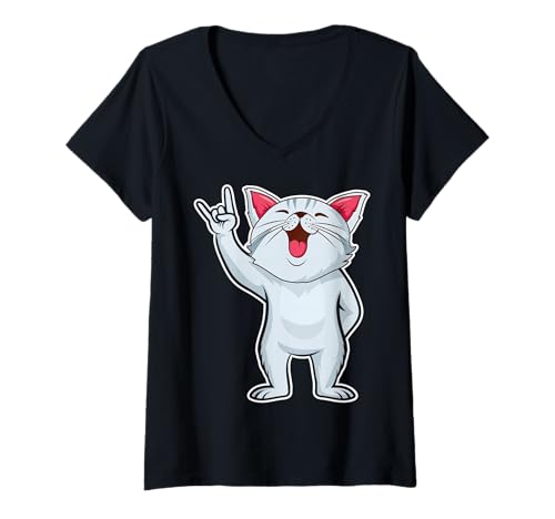Damen Retro Rockmusik von Cute Cat T-Shirt mit V-Ausschnitt Damen Retro Rockmusik von Cute Cat T-Shirt mit V-Ausschnitt von Rock Music Art - Gift Design & Co.