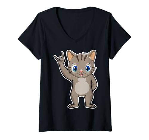 Damen Retro Rockmusik von Cute Cat T-Shirt mit V-Ausschnitt Damen Retro Rockmusik von Cute Cat T-Shirt mit V-Ausschnitt von Rock Music Art - Gift Design & Co.