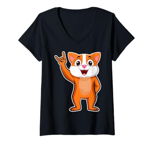 Damen Retro Rockmusik von Cute Cat T-Shirt mit V-Ausschnitt Damen Retro Rockmusik von Cute Cat T-Shirt mit V-Ausschnitt von Rock Music Art - Gift Design & Co.