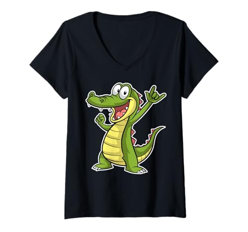 Damen Retro Rockmusik von Cute Crocodile T-Shirt mit V-Ausschnitt von Rock Music Art - Gift Design & Co.