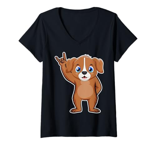 Damen Retro Rockmusik von Cute Dog T-Shirt mit V-Ausschnitt Damen Retro Rockmusik von Cute Dog T-Shirt mit V-Ausschnitt von Rock Music Art - Gift Design & Co.