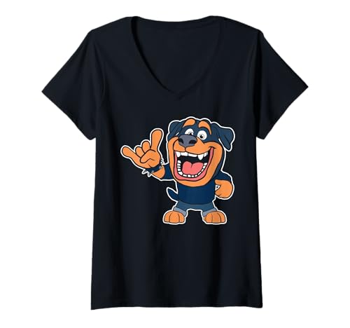Damen Retro Rockmusik von Cute Dog T-Shirt mit V-Ausschnitt von Rock Music Art - Gift Design & Co.