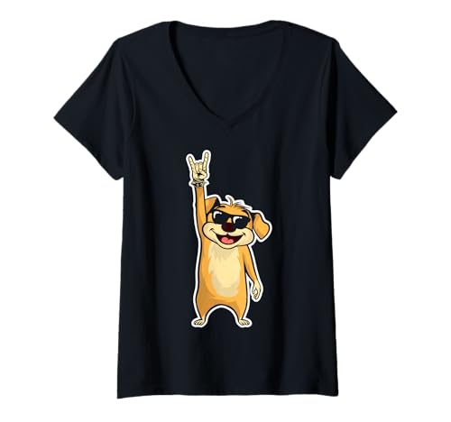 Damen Retro Rockmusik von Cute Dog T-Shirt mit V-Ausschnitt von Rock Music Art - Gift Design & Co.