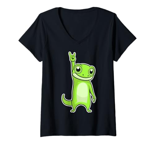 Damen Retro-Rockmusik von Cute Lizard, Gecco T-Shirt mit V-Ausschnitt von Rock Music Art - Gift Design & Co.