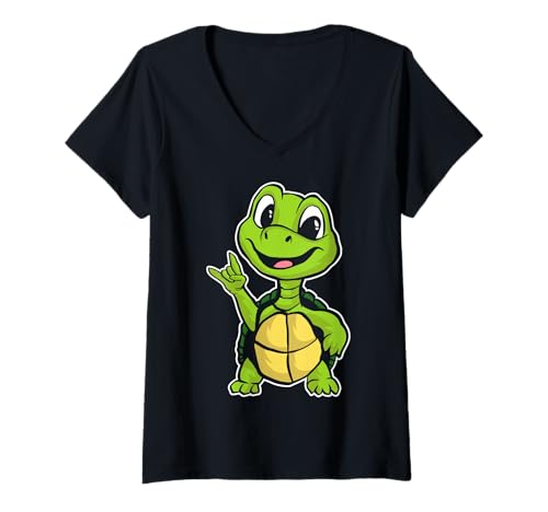 Damen Retro Rockmusik von Cute Turtle T-Shirt mit V-Ausschnitt von Rock Music Art - Gift Design & Co.