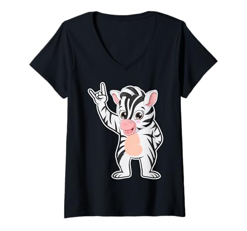 Damen Retro-Rockmusik von Cute Zebra T-Shirt mit V-Ausschnitt Damen Retro-Rockmusik von Cute Zebra T-Shirt mit V-Ausschnitt von Rock Music Art - Gift Design & Co.