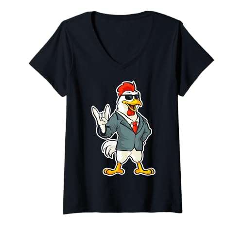 Damen Retro Rockmusik von süßem Huhn, Wasserhahn, Hahn T-Shirt mit V-Ausschnitt Damen Retro Rockmusik von süßem Huhn, Wasserhahn, Hahn T-Shirt mit V-Ausschnitt von Rock Music Art - Gift Design & Co.